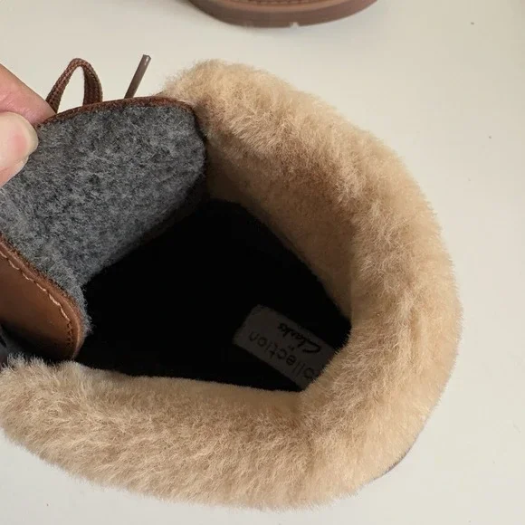 CLARK Leighly Lace Boot Women's Size 8M Brown Faux Fur Trim Ankle Bootie NIB - Picture 9 of 13